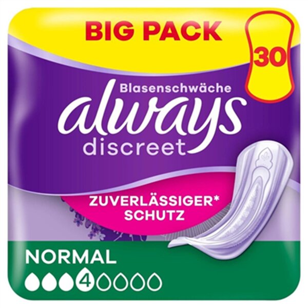Always discreet Einlagen Blasenschwäche 4 Schutz Inkontinenz zuverlässig normal 30 Stück