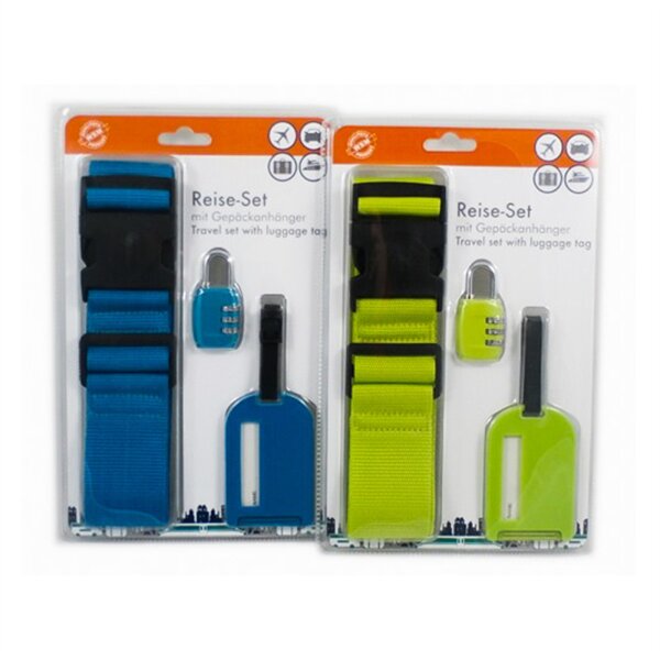 Koffergurt Zahlenschloss Reiseset Gepäckanhänger Koffer 180 cm Kofferband Gurt- Spann- blau grün