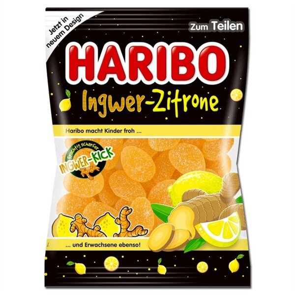Haribo Ingwer Zitrone scharfes Fruchtgummi mit Geschmack 160 g