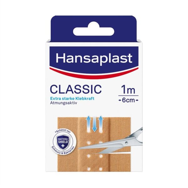 Hansaplast classic 1 m x 6 cm 20 g Atmungsaktiv Flexibel Pflaster Textilpflaster extra starke Klebekraft