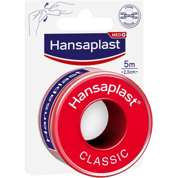 Hansaplast Fixierpflaster Classic 5 m x 2,5 cm 25 g starke Klebekraft Tape Rolle Verbände