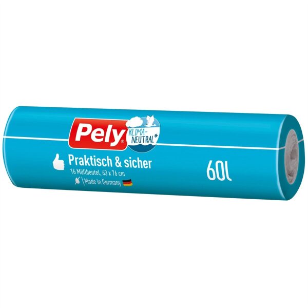 Pely Müllbeutel 60 Liter Extra Lang Praktisch Sicher 16 Stück
